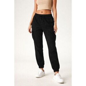 Aeropostale Womens Black Cargo Joggers Pants Size S Cotton Elastic Waist Utility